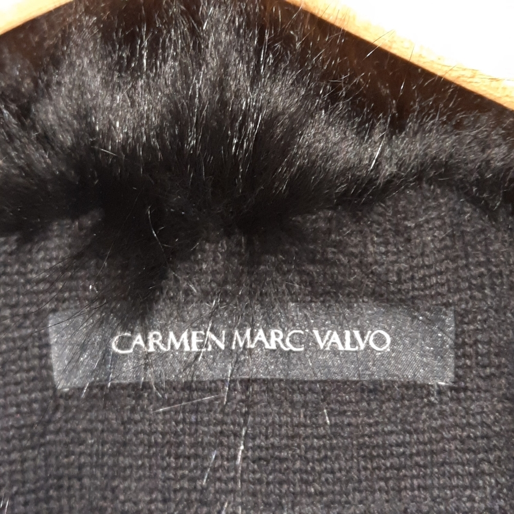 CARMEN MARC VALVO Cashmere Coat Fox & Beaver Fur Mob Wife Aesthetic Black S M - Picture 10 of 13